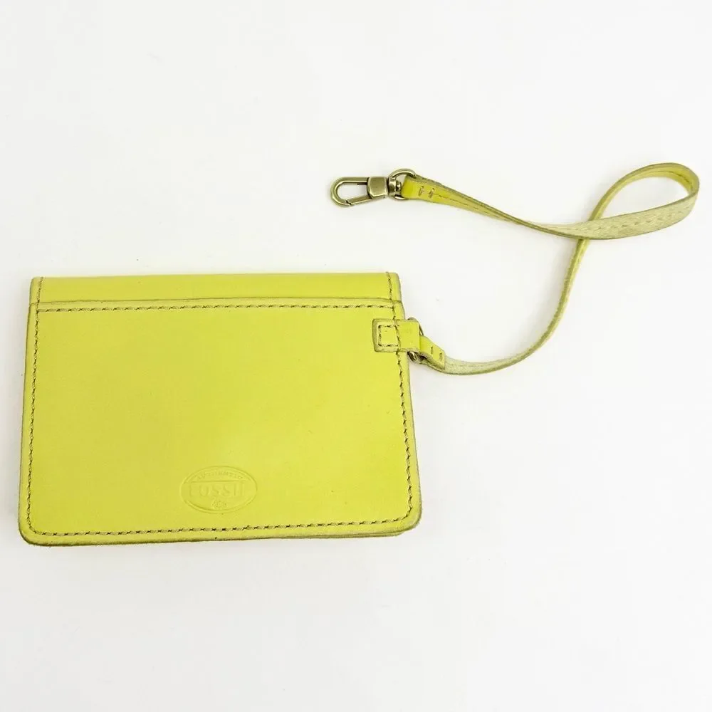 Fossil AUSTIN Yellow Cowhide Leather Turnkey Clasp Mini Wristlet Wallet